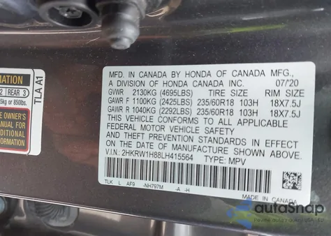 2020 Honda Cr-V 2Wd Ex-L from USA, damaged, VIN 2HKRW1H88LH415564
